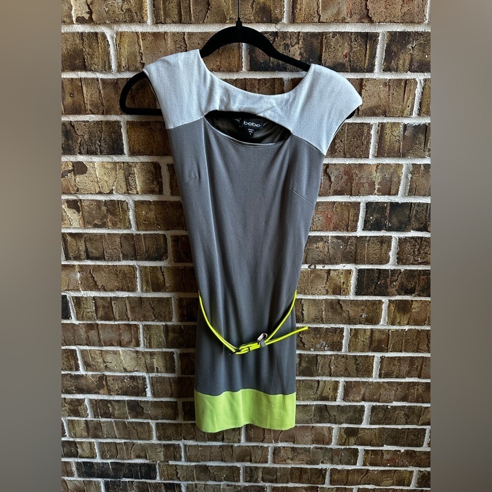 Bebe Two-Tone Gray and Lime Mini Dress